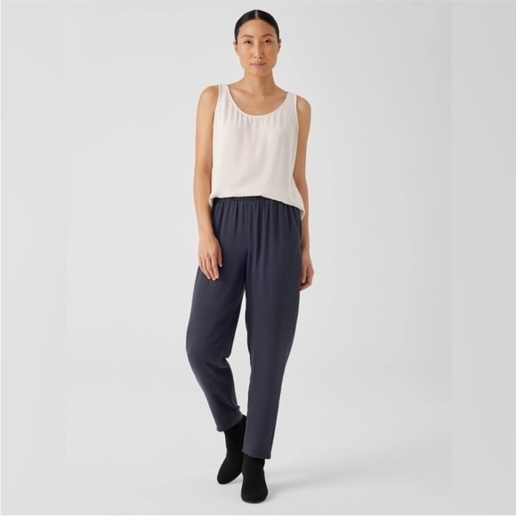 Eileen Fisher Petite Silk Georgette Crepe Tapered Pant in Grey Size Small - Picture 1 of 6